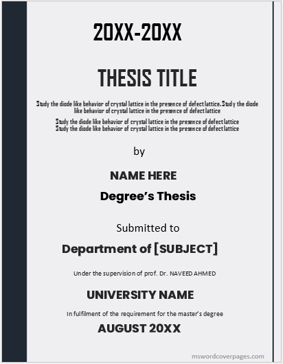 cover page for a thesis
