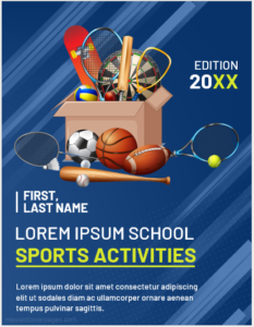 School sports activities magazine cover page