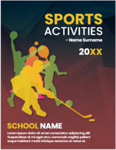 School sports activities magazine cover page